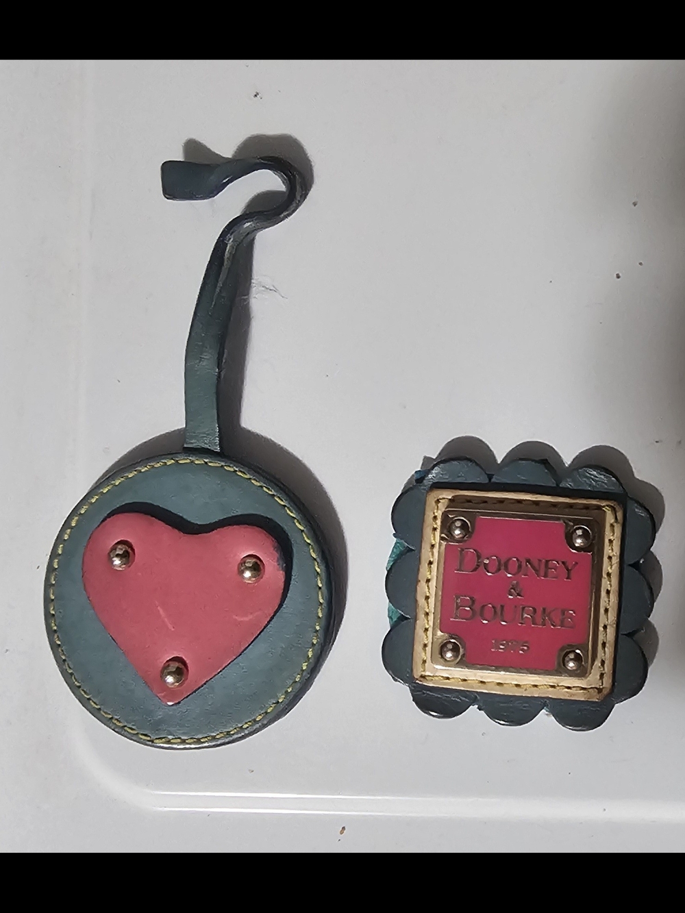 Dooney & Bourke Teal and Pink Leather Bag Charms with Gold Accents